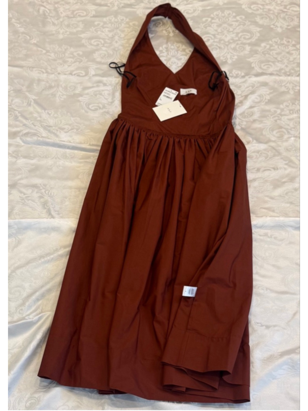 A.L.C. Nora Halter Cotton Midi Dress Dark Bosco Brown Size 8 NWT - Picture 8 of 10